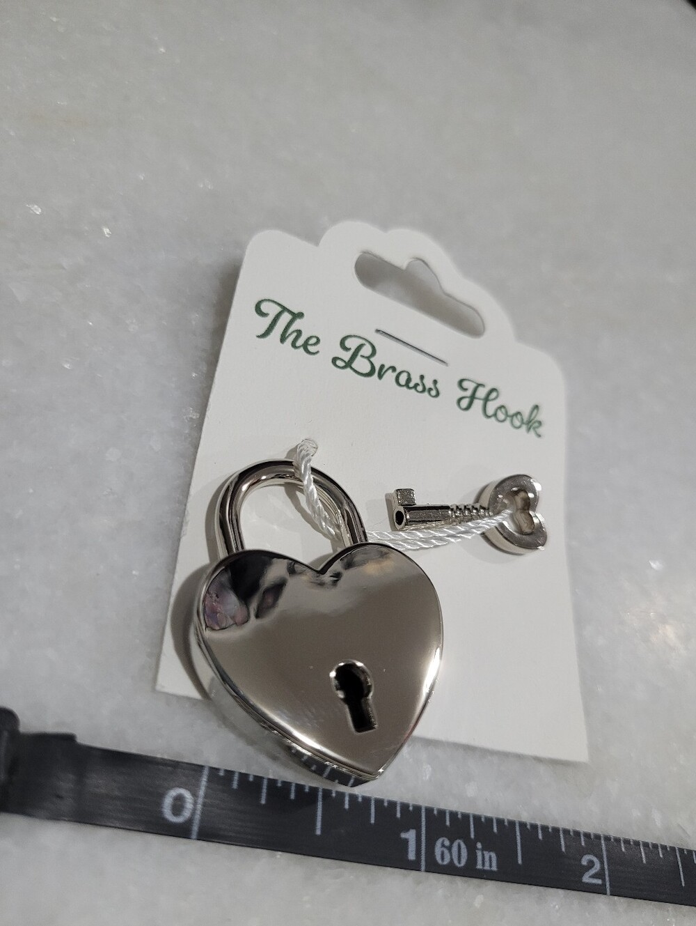 Silver Tone Heart Padlock & Key